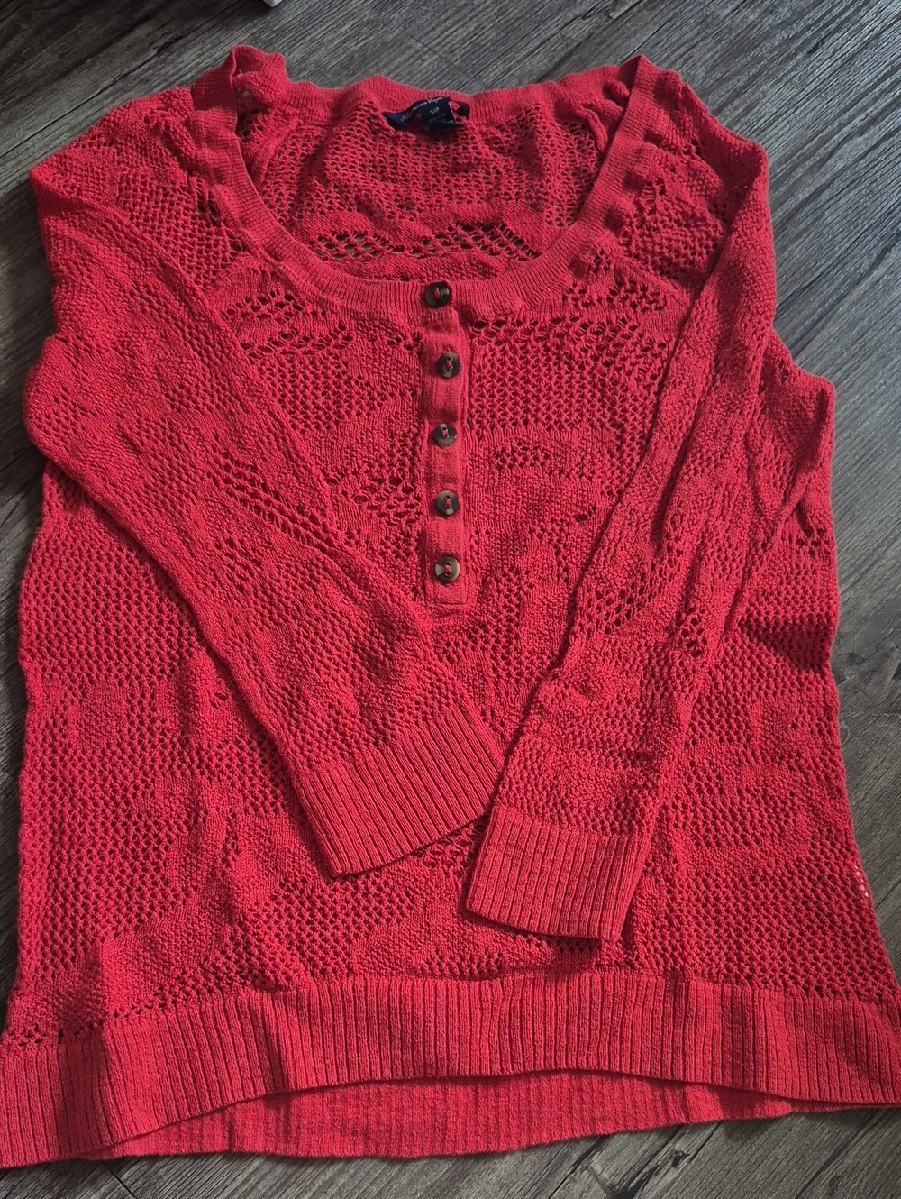 American Eagle Crochet Knit Button-Front Sweater - Rust Orange